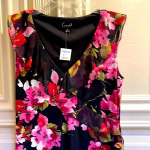 Floral Maxi Dress Fitted & Flowy with Ruffle Black Pink Flowers Sleeveless
